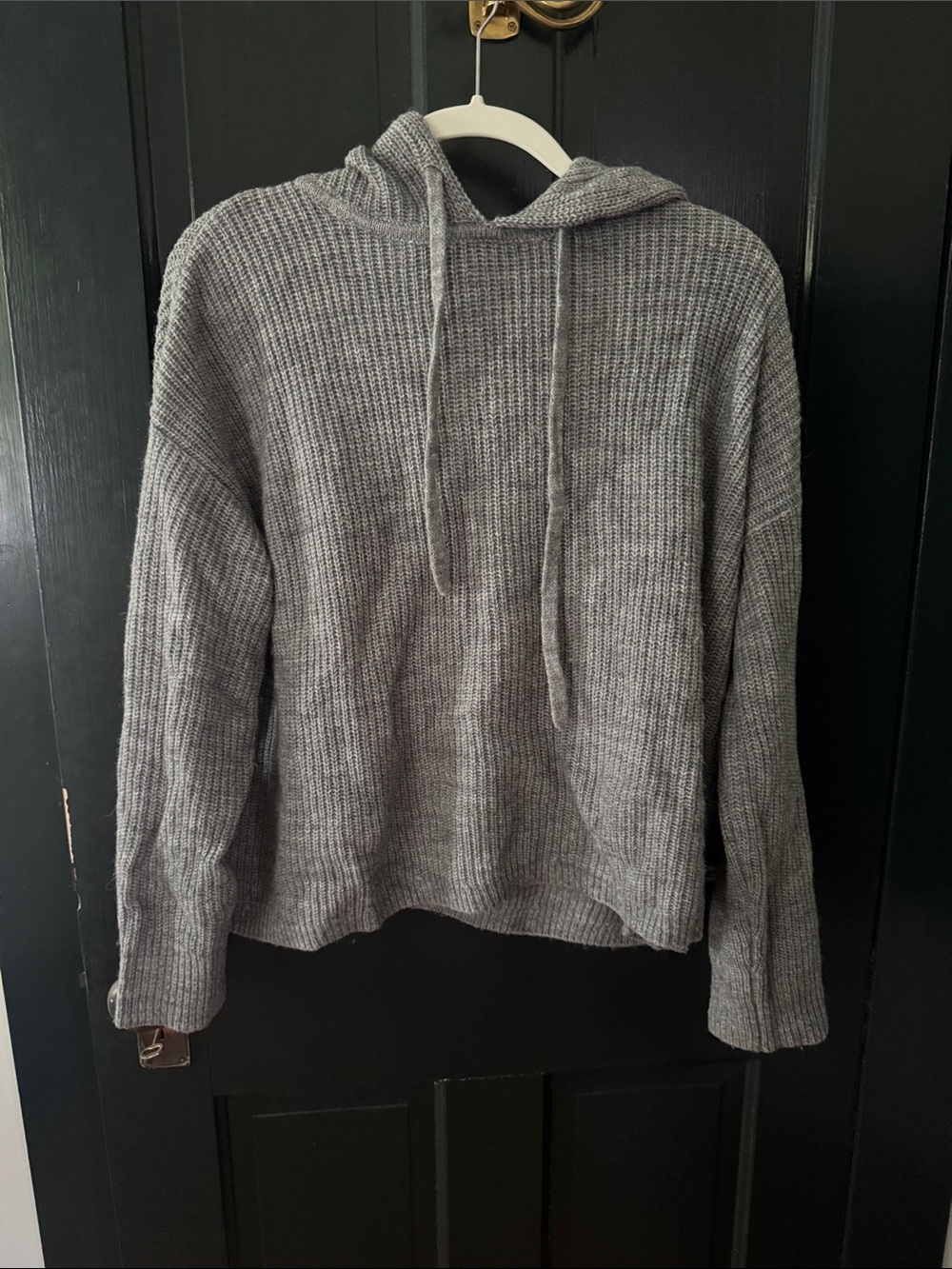 Jenni Kayne Alpaca Merino Wool Fisherman Hoodie Size S Gray
